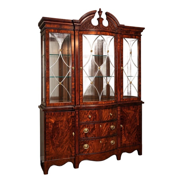 Late 20th Century Broyhill 100th Anniversary Collection Mahogany & Burl China Cabinet Breakfront For Sale