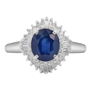 2.8 Carat Oval Blue Sapphire and Diamond Ballerina Halo Ring Size 8