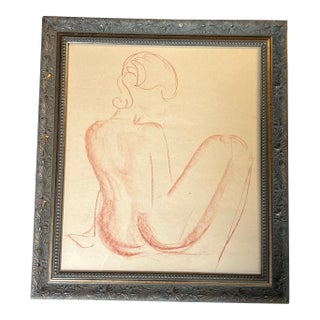 1940’s Original Abstract Sepia Female Nude Study Drawing For Sale