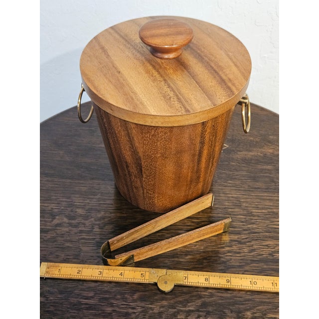 Brown Vintage 1960s KMC Mid Century Modern Teak Aluminum Ice Bucket W Tongs For Sale - Image 8 of 8