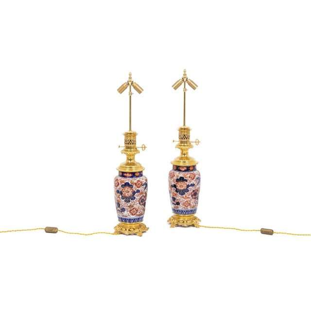Imari Porcelain & Gilt Bronze Table Lamps, 1880, Set of 2 For Sale - Image 3 of 11