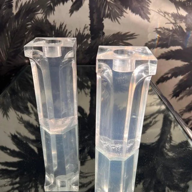 1970s 1970's Lucite Column Candle Holders in the Style of Charles Hollis Jones, Set/4 For Sale - Image 5 of 12