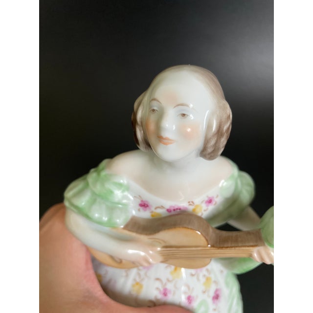 1964 Herend Hungary Porcelain Woman Playing Guitar Figurine For Sale - Image 9 of 12