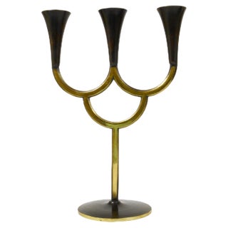 Austrian Brass Three-Arm Candleholder attributed to Richard Rohac, 1950s For Sale