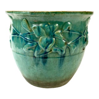 19th Century Chinese Morning Glory Turquoise Planter For Sale