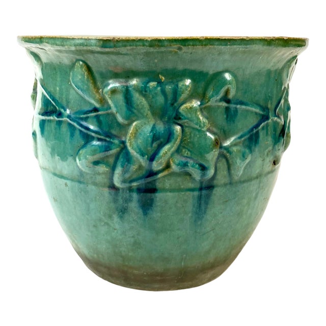 19th Century Chinese Morning Glory Turquoise Planter For Sale