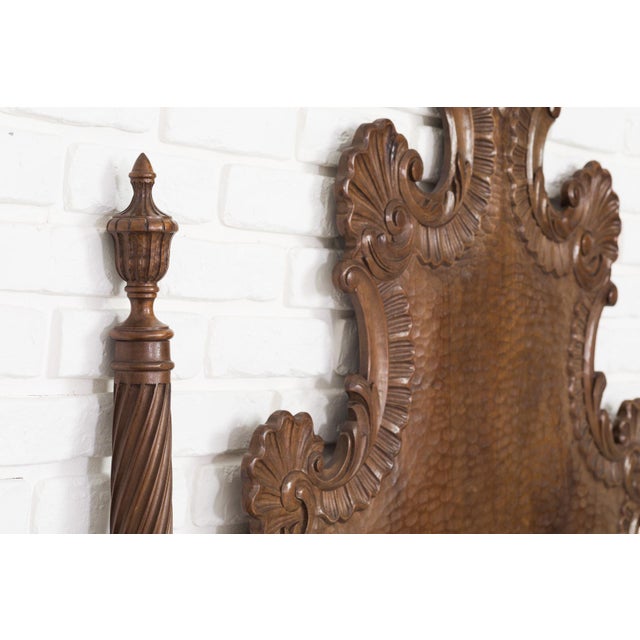 Carved Dark Wood Single Headboards with Nightstand by Muebles Almazán, Spain, 1960s, Set of 3 For Sale - Image 4 of 9