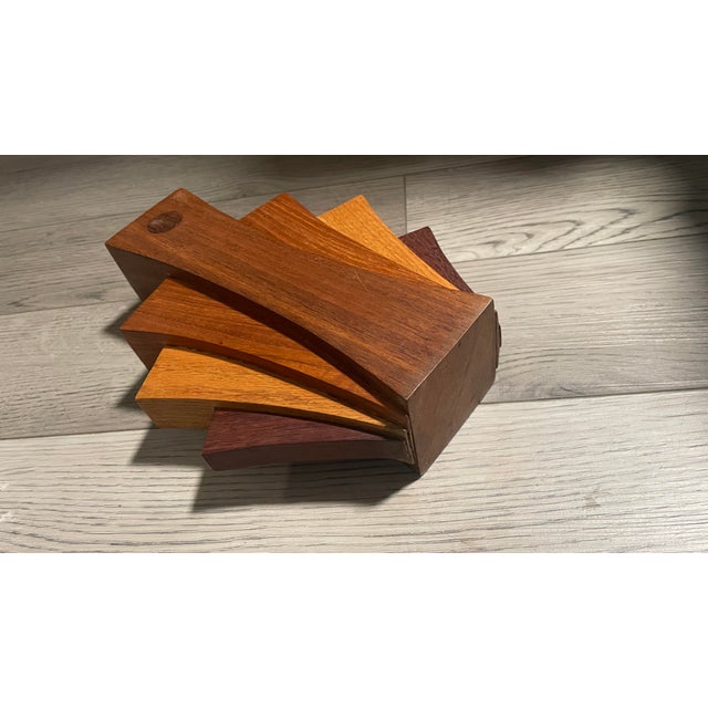 Sienna Antique Hand Carved Wooden Sculpture Art, Fan Shaped Layered Woods, 1920’s For Sale - Image 8 of 10