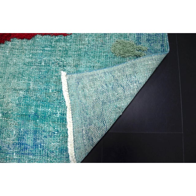 Vintage Pompom Design Turkish Handmade Turquoise Rug For Sale - Image 10 of 11