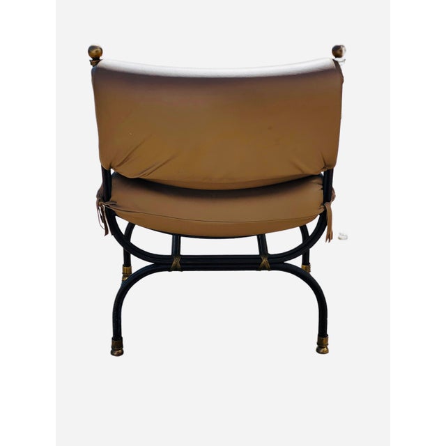 Pair of Curule Leather and Brass Campaign Armchairs Styled After Steve Chase For Sale - Image 18 of 18