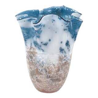 Ruffled Blue & Gold Small Vase For Sale