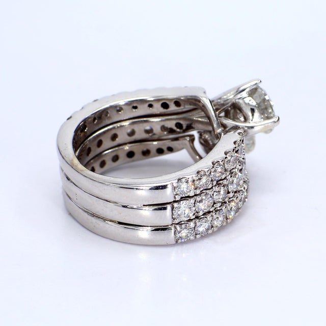 14k White Gold Adjoined Engagement Ring Set - Size 6.25 For Sale - Image 4 of 7