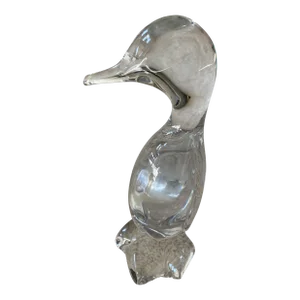 Mid-Century Art Deco Daum Crystal Water Bird Sculpture