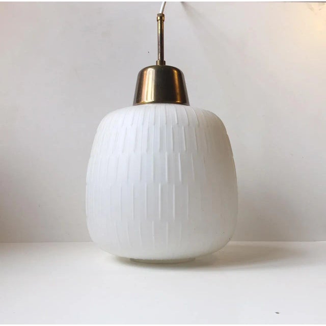 Reeded Glass & Brass Pendant Lamp, 1950s For Sale - Image 9 of 9