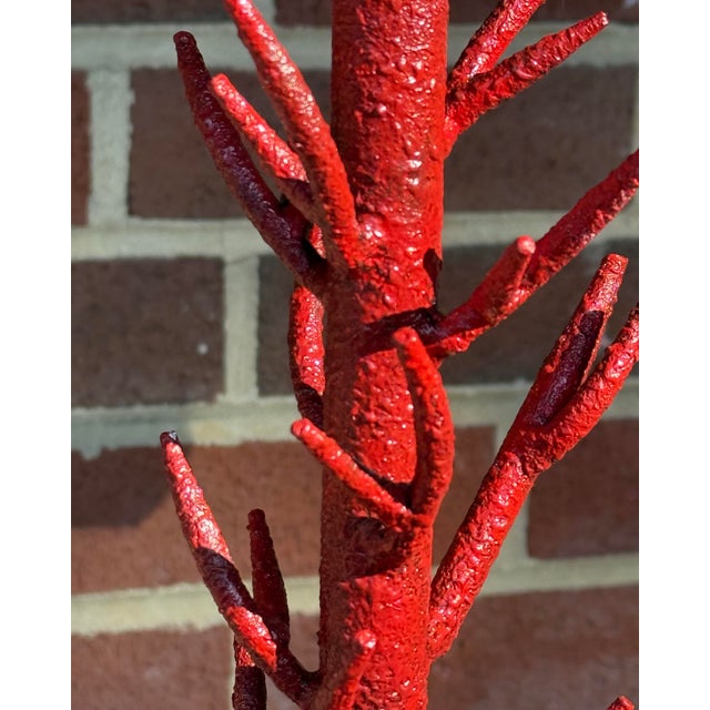 Chic Vintage Late 20th Century Bespoke Turtle and Crane Palm Beach Regency Hand-Glazed Red Faux Coral 5-Light Chandelier - Newly Painted For Sale In Mobile - Image 6 of 10