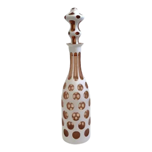 1950s Czech Bottle Peach Glass With White Overlay