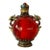 Vintage Red Glass Snuff Bottle — Gilt Bronze Dragon-Handled Moon Flask With Jeweled Stopper and Enamel Mounts For Sale