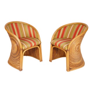 Mid 20th Century Vintage Boho Pencil Reed Rattan Dining Chairs in the Manner of Gabriella Crespi - Set of 2 For Sale