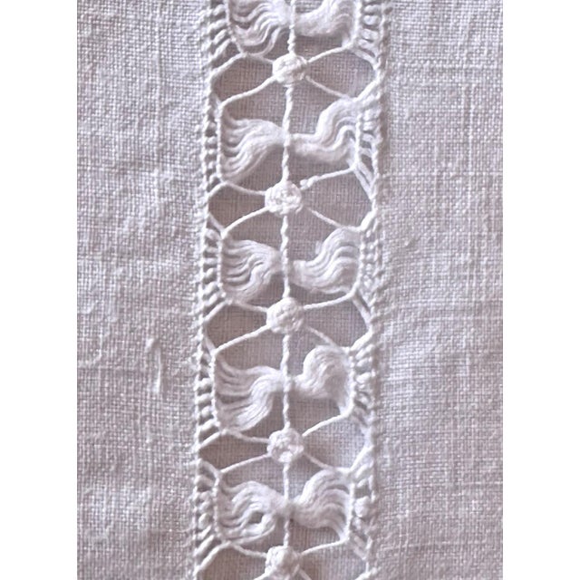 Early 21st Century Antique French Fine Linen Sheet, Rare Handworked Floral Ladderwork Openwork, Circa 1900 For Sale - Image 5 of 9