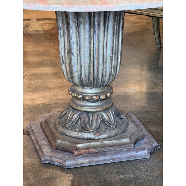 Silver 1950s Silverleaf Table With Marble Top and Carved Urn Formed Base For Sale - Image 8 of 9