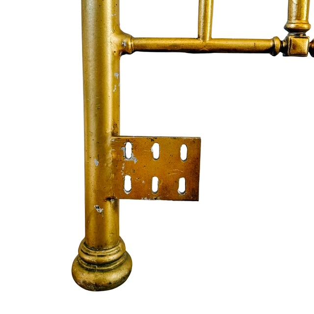 Antique English Victorian Solid Brass Full Size Headboard, Tall Post, 100% Brass, Arched Scrollwork C. 1890s For Sale - Image 11 of 13