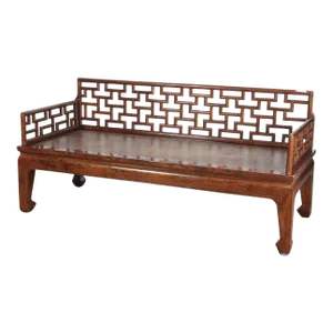 Early 20th Century Carved Chinese Elmwood Opium Day Bed With Classic Hoof Feet