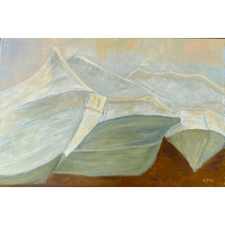 “Wrapped Boats” Abstract Oil Painting on Linen by Nancy M. Vignola For Sale
