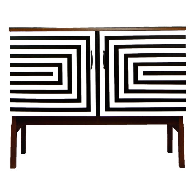 Vintage Polish Sideboard with Op Art Motif, 1970s For Sale