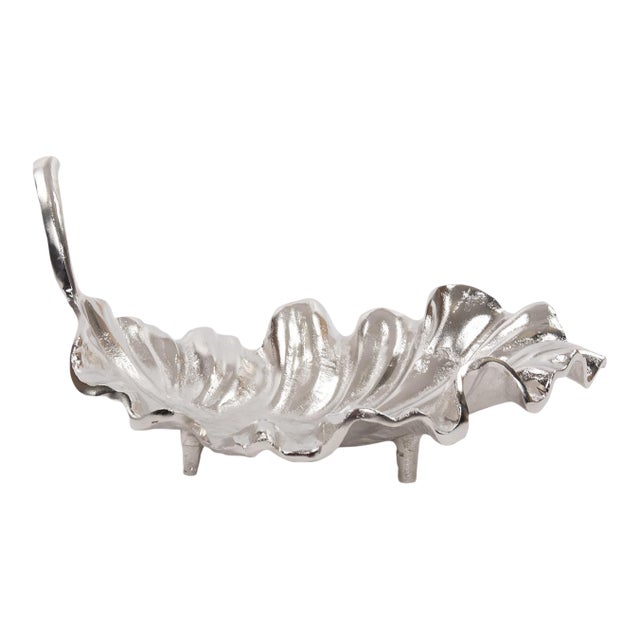 Calathea Leaf Polished Silver Sculpture- Large For Sale