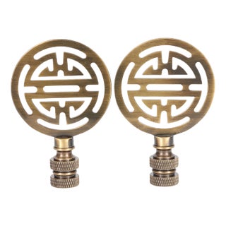 Antiqued Brass Chinoiserie Lamp Finials - a Pair For Sale