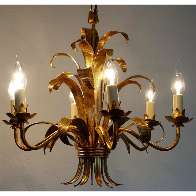 Gilded Metal 6-Light Chandelier by Hans Kögl, 1970s For Sale - Image 4 of 14