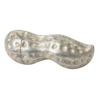 Vintage Mexican Sterling Silver Peanut Box, Hammered Texture, Twist-Off Cap, 12.57g, 2" For Sale