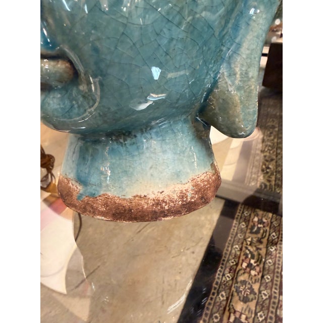 Blue Crackle Glaze Pottery Thai Buddha Sculpture For Sale In Miami - Image 6 of 8