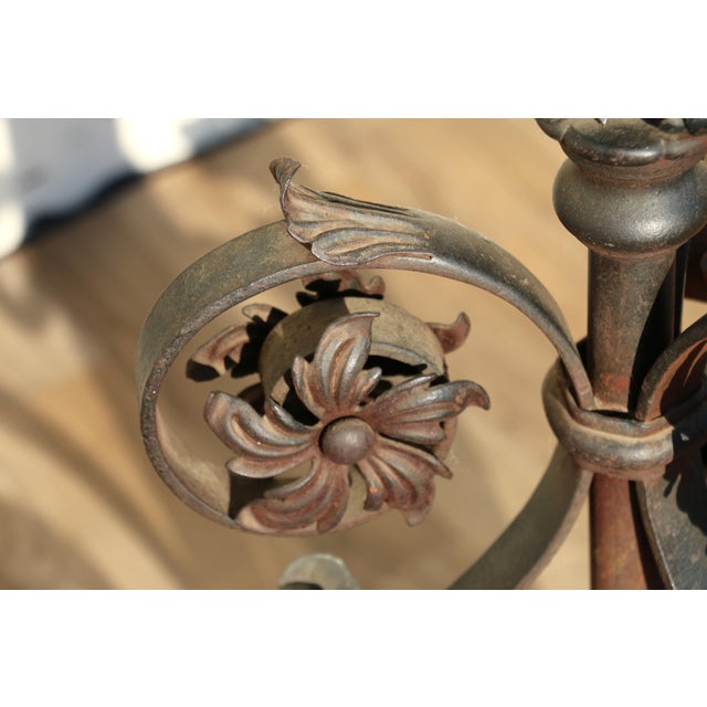 Antique Wrought Iron Floor Candelabra | Ornate Gothic Revival Candleholder | Early 20th Century For Sale - Image 15 of 18