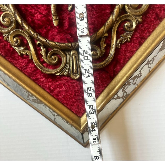 Vintage Courting Couple Wall Plaques – Set of 2, Red Velvet, Gold Rococo Scrollwork For Sale In Denver - Image 6 of 10