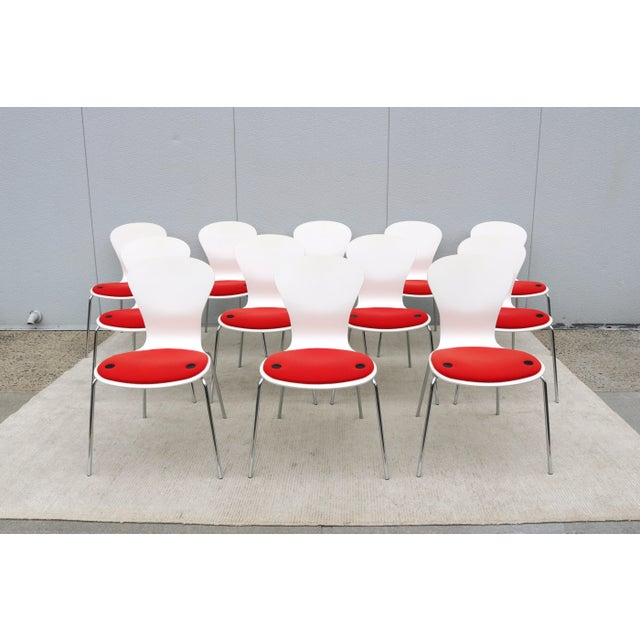 Stunning, authentic set of twelve Sprite armless stacking dining chairs by Knoll. The Sprite chair, designed by British...
