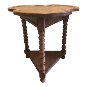 1960s Barley Twist Trefoil Side Table by Brandt Two Tier Oak