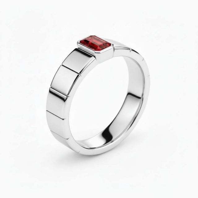 SIlver, Gold Round Garnet Ring For Men's. Mens Solitaire Garnet Ring. Emerald Cut Garnet Ring. Metal: 925 silver plus 14k...