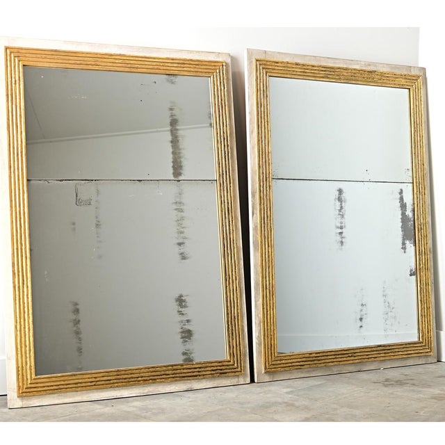 Wood French Pair of Louis XVI Style Reeded Gilt Mirrors For Sale - Image 7 of 14