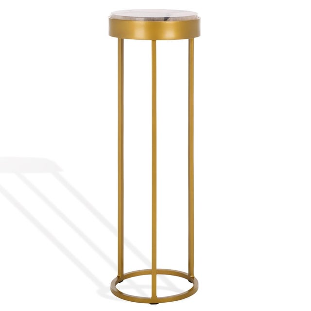 Gold Hannahmarie Round Stone Drink Table in Gold with White Marble Top For Sale - Image 8 of 8
