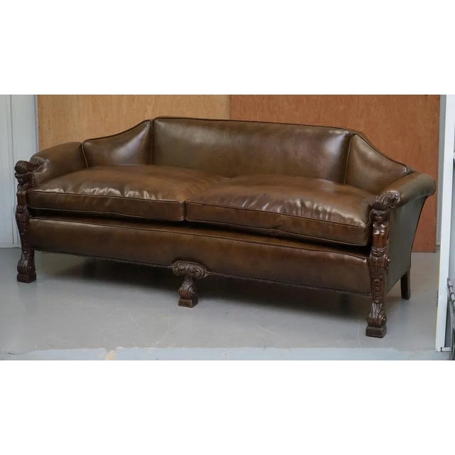 Hollywood Regency Brown Leather and Carved Frame Sofa, 1810s For Sale - Image 3 of 18