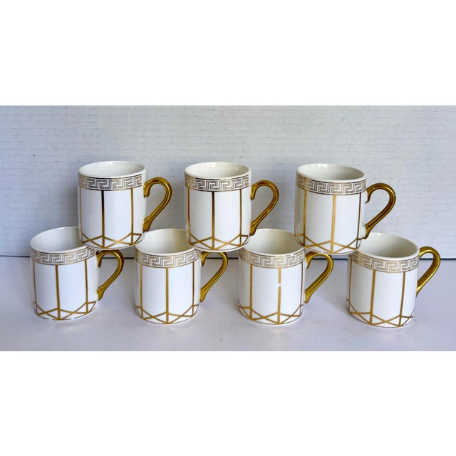 Vintage Gilt Porcelain Greek Key Demitasse Espresso Cups, Set of 7 For Sale In Los Angeles - Image 6 of 7