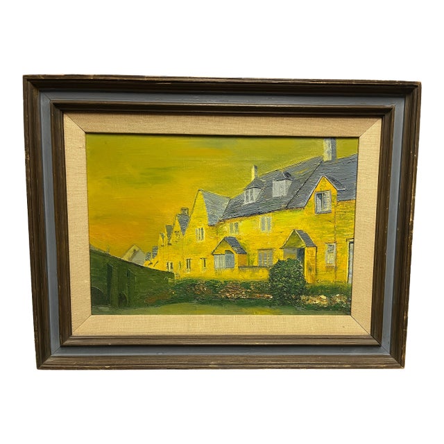 1960s Clarence Agress Oil on Canvas of English Cottages For Sale
