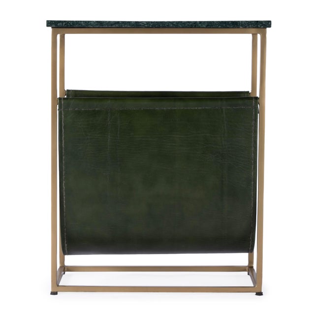 2020s Edie 17.5 in. W Rectangular Marble and Leather Narrow Magazine Side Table, Green Marble For Sale - Image 5 of 7