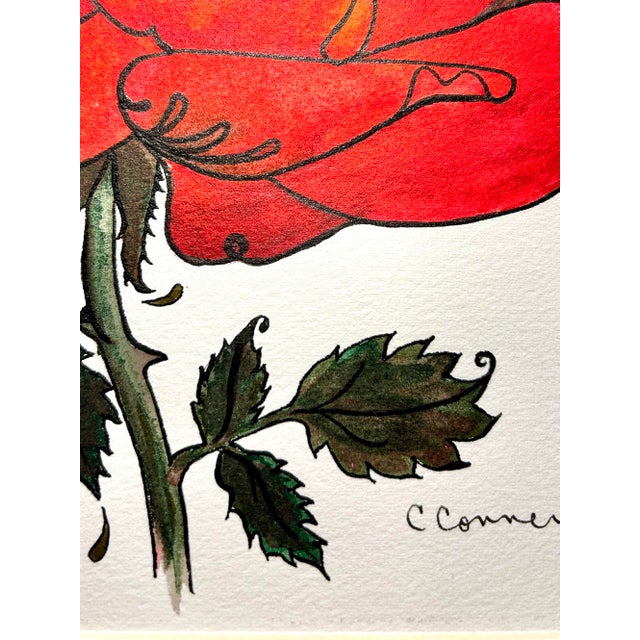 Paper Original Watercolor Red Rose Ink and Wash Painting For Sale - Image 7 of 8