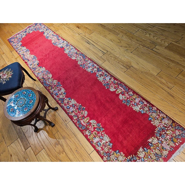 19th Century Vintage Persian Kerman Runner Rug, Hand-Knotted Wool, Floral Design, Red & Yellow, 3x13 For Sale - Image 5 of 15