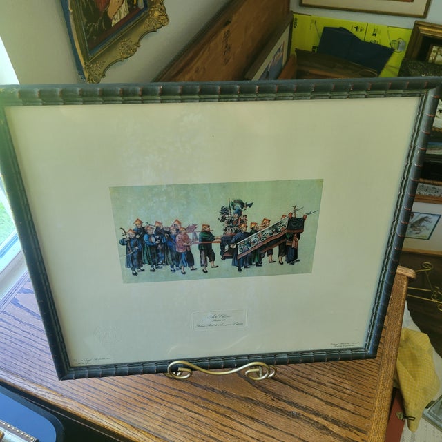 1970s Chinese Art Print in Bamboo Frame Litho Reproduction Stamped Sealed From Spain For Sale - Image 15 of 18