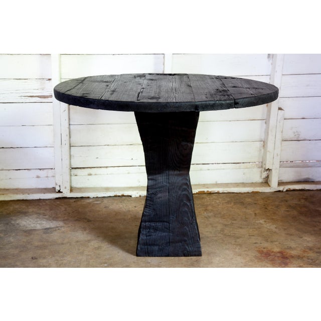 Contemporary Artisan Shou Sugi Ban Bistro Round Dining Table For Sale - Image 3 of 11