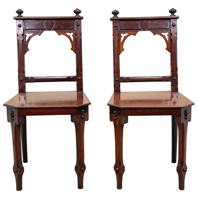 Antique Victorian Mahogany Hall Chairs, 1880, Set of 2 For Sale - Image 11 of 14