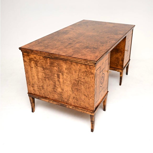 19th Century Antique Swedish Biedermeier Style Desk in Satin Birch, 1890 For Sale - Image 5 of 11